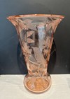 Cambridge Glass Co Pink 8 5/8" Vase Bird on Branch Butterfly Berries #717 Etch