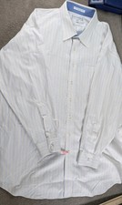 Paul Fredrick Dress Shirt Mens 20 35 White Blue /Yellow Stripe Non Iron Cotton
