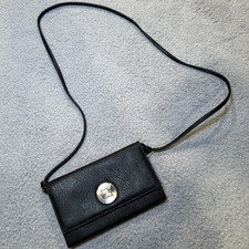 Liz Claiborne Black Leather Wallet Trifold Organizer Clutch W/Detachable Strap