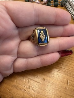 Anillo Clase Hombre De Colección Zafiro Azul 1960 "W.G" Grabado Interior. Talla 9.
