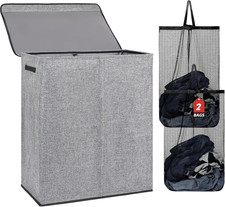 150L Extra Large Laundry Hamper with Lid, 2-Section Double Laundry Basket with R