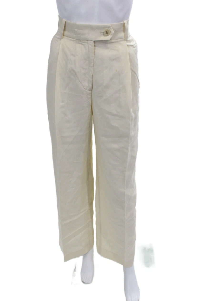 Arket Womens Breathable Buttoned Wide Leg Pleated Dress Pants Yellow Size 28