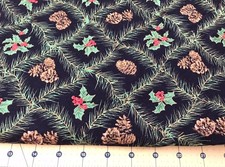 Holly and Pinecones Christmas 100 cotton fabric sold by the yard 2143