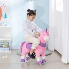Walking Horse Ride On Unicorn Mechanical Pony Toy W/ Wheels for 3-6 Years Pink