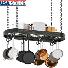 Vintage Hanging Pot Rack Ceiling Organizer W/ Sturdy S Hooks Kitchen Storage New