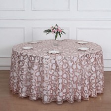 120 in Embroidered Leaves Sequined Sheer Tulle Round TABLECLOTH Party Events