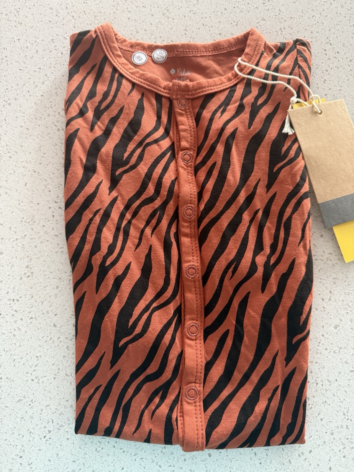 KYTE Tiger Stripe One Piece Costume PJ Long Sleeve Snap Front 6-12 Months  NWT