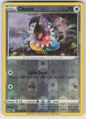 Chatot 112/159 Common Crown Zenith Pokemon Reverse Holo Near Mint