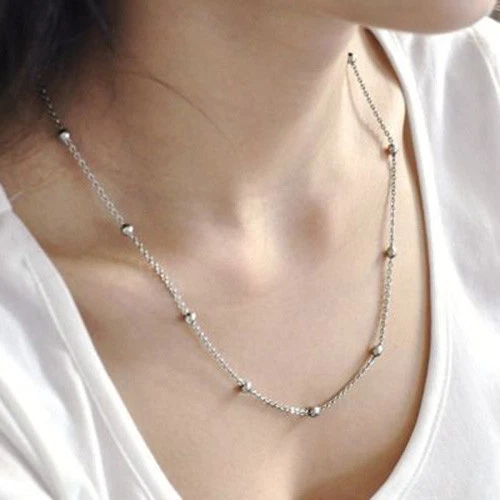 Women Girl Stainless Steel DIY Jewelry Silver Chain With Bead  Necklace16-40