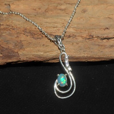 Natural Ethiopian opal pendant with sterling silver opal necklace gift for  her