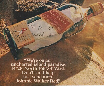 JOHNNIE WALKER RED LABEL Scotch Whisky  Vintage Print Ad Message in a Bottle
