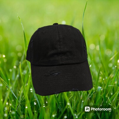 Distressed Hat Black Cotton Baseball Cap Dad Hat Vintage Solid Blank