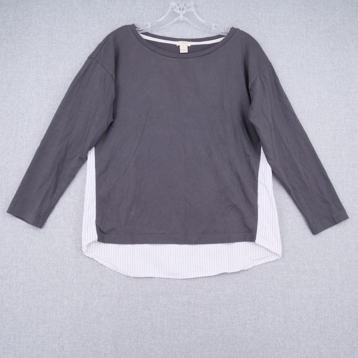 Crew Top Womens Size PS Gray Blue White Striped Trim Long