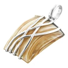 925 Sterling Silver Gold Mother Of Pearl Turbo Shell Sterling Pendant, 1 3/8"