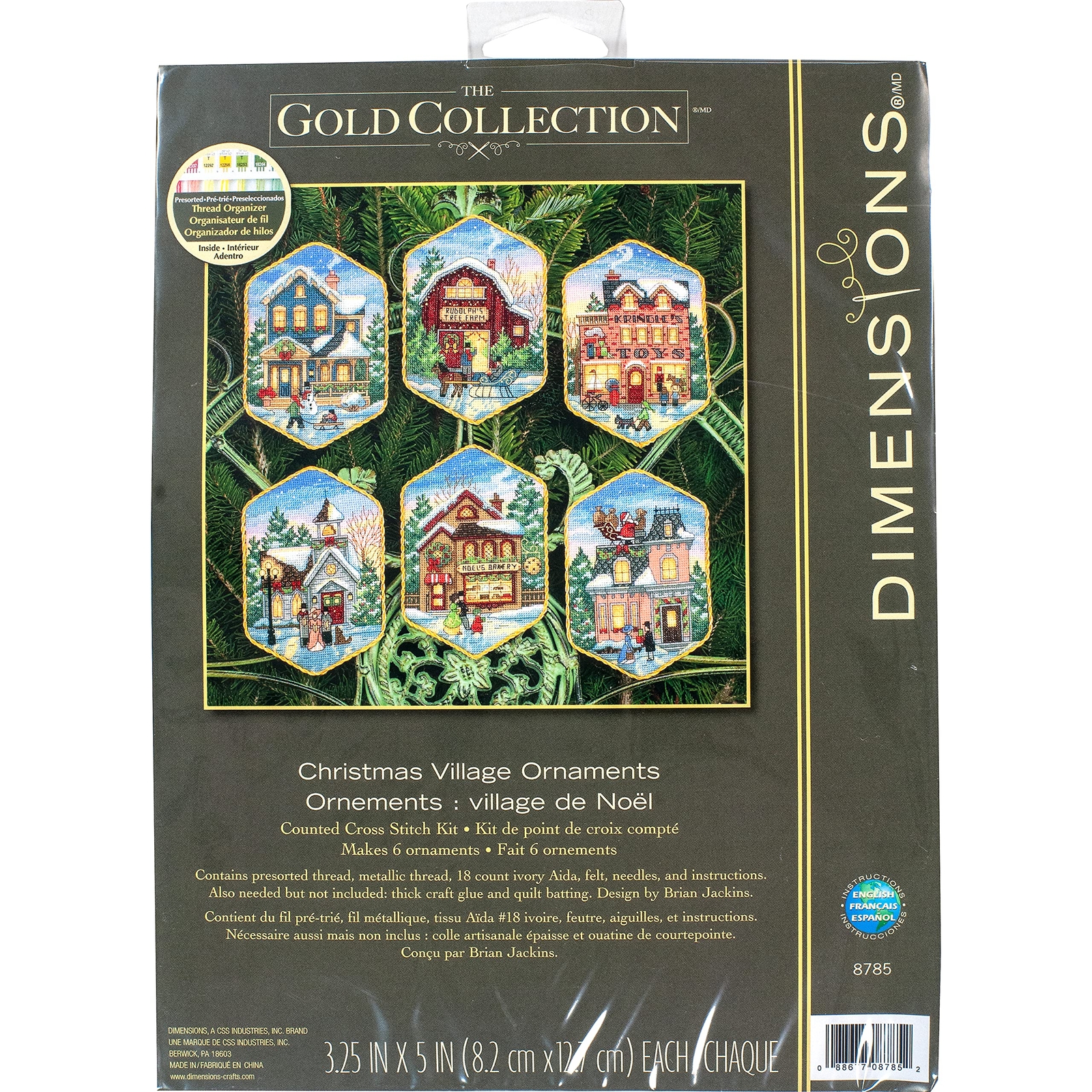 Gold Collection Christmas Village Cross Stitch Ornament Kit – 6-Piece Set for Festive Holiday Decor