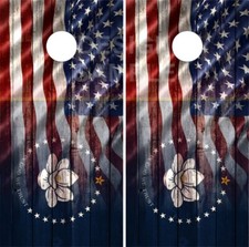 Mississippi American Flag Wood Cornhole Wrap Bag Toss Skin Decal Sticker