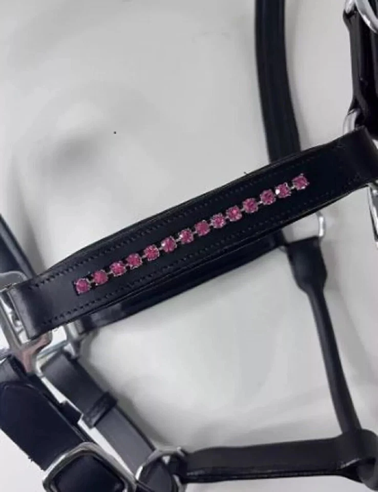 Leder Pferd gepolstert Kopf Halsband Halfter mit rosa Kristall alle Größen ko... - Bild 2 von 4