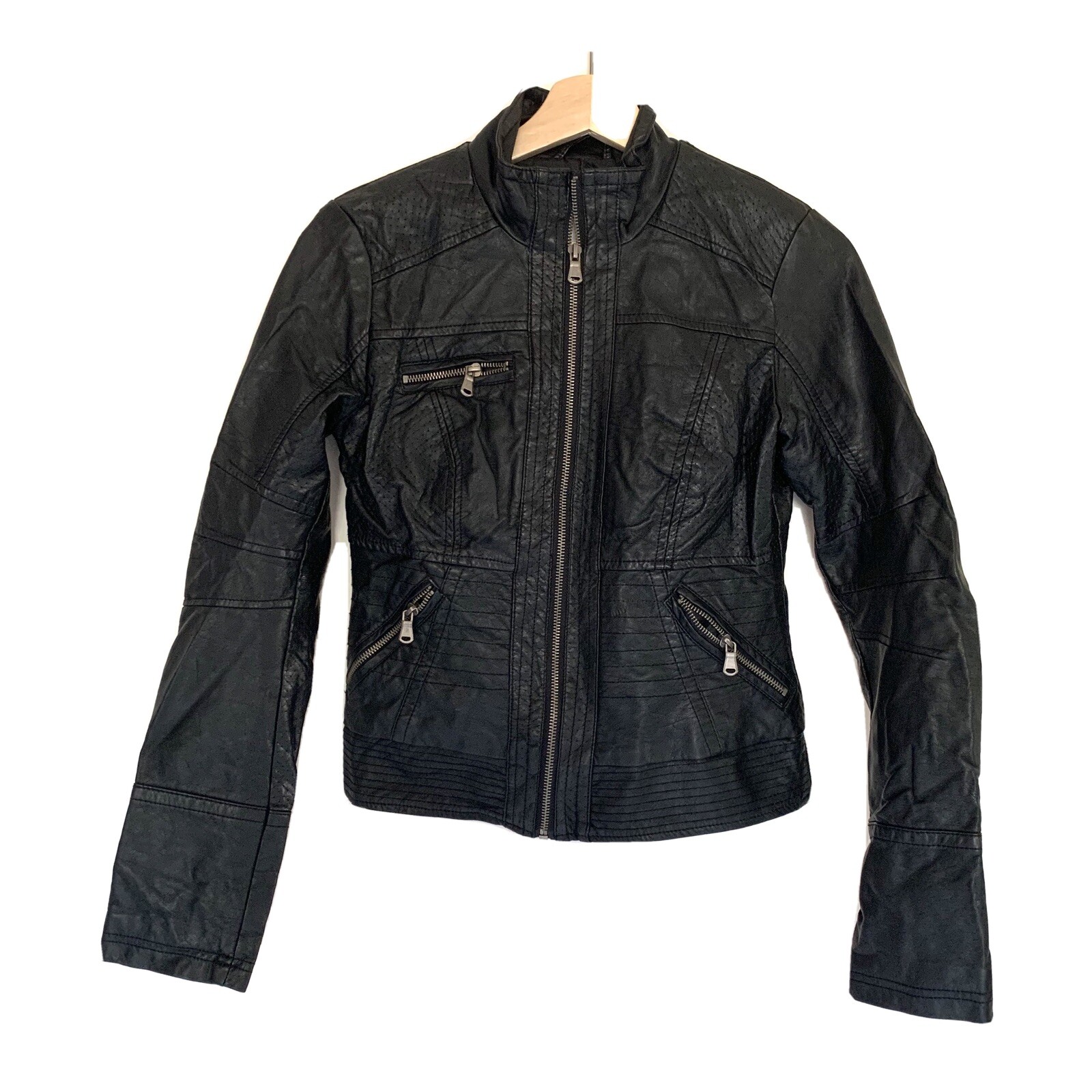 Xhilaration Women's Jacket Black Front Pocket Motorcycle Coat Size