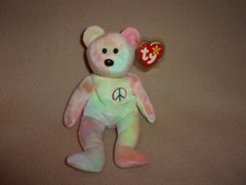 TY MINT PASTEL PEACE THE BEAR BEANIE BABY-#102 STAMP- NEAR MINT HANG TAG- PRETTY
