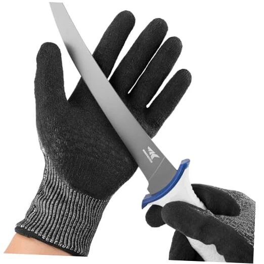 Kut Safe Fillet Gloves, Ultimate Cut Resistant Gloves for fishing Large Gray