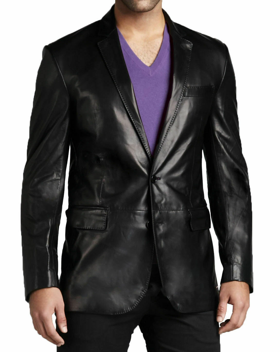 NOORA Men's Black Lambskin Leather Blazer, Formal & Decent Leather Blazer