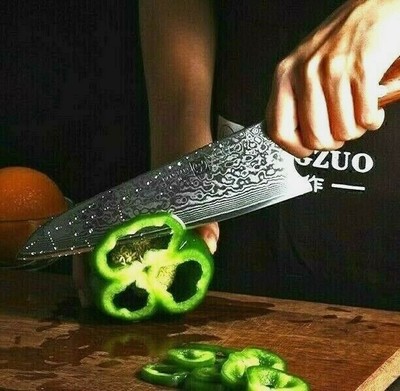 Chef Knife 67 Layers Damascus Steel Full Tang Wood Handle Gyuto Slicing Beef Cut
