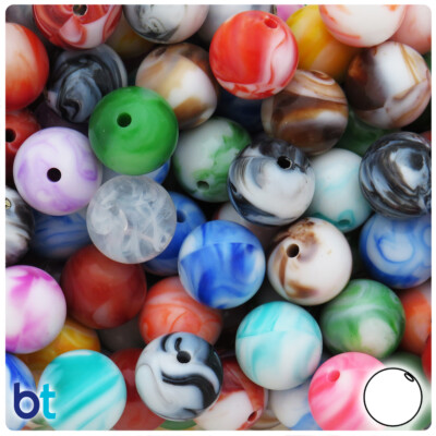 BeadTin Marbled 16mm Round Plastic Craft Beads (25pcs) - Color Choice