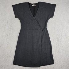 Madewell Faux Wrap Cross Front Flutter Sleeve Mini Dress Black Small Minimalist