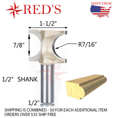 Tideway Pro LC6061408 7/8'' DIA x 7/16'' R Half Round 1/2'' shank router bit