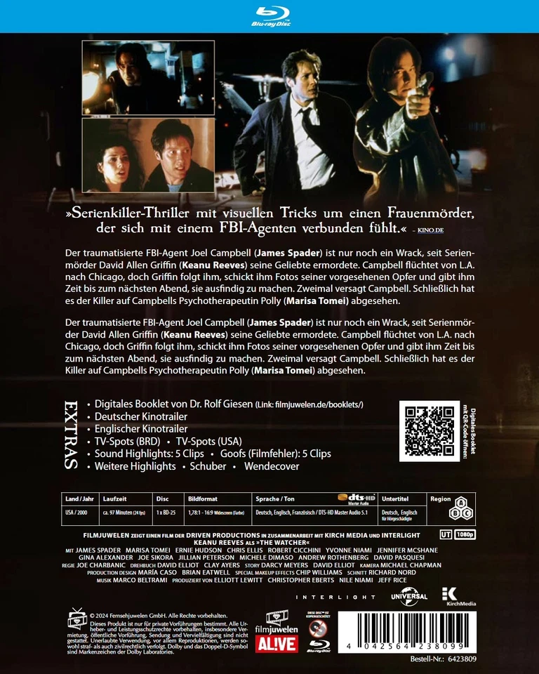 The Watcher (2000) - Keanu Reeves, James Spader - uncut (Filmjuwelen) [Blu-ray] - Bild 2 von 4