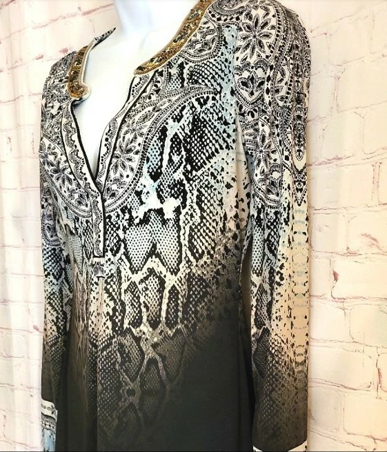 NUEVO Vestido recto jersey estampado cachemir Hale Bob manga larga talla XS PRECIO DE VENTA SUGERIDO POR EL FABRICANTE $216 Foto 3 de 4