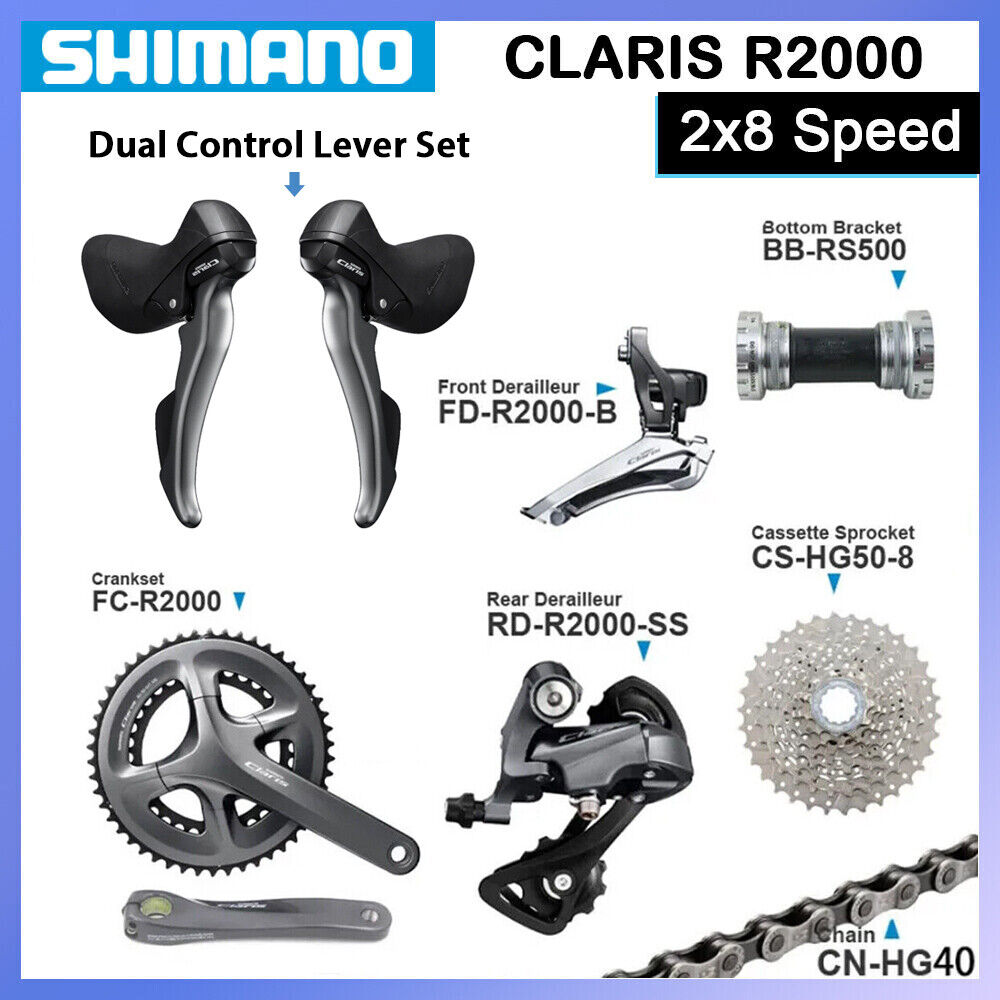 Shimano Claris R2000 Groupset 2x8 Speed Road Bike Cassette Crankset  Derailleur