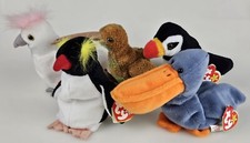 5x Lot Birds Kuku Kiwi Penguin Puffin Pelican Ty Beanie Baby Babies w/ Tags VTG