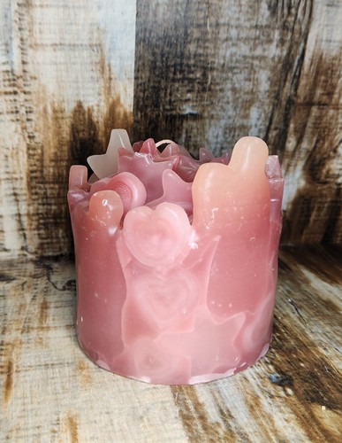 Large Pink Artisan Valentine Candle Heart Stars With Quartz Crystal Gift Love - Picture 3 of 7