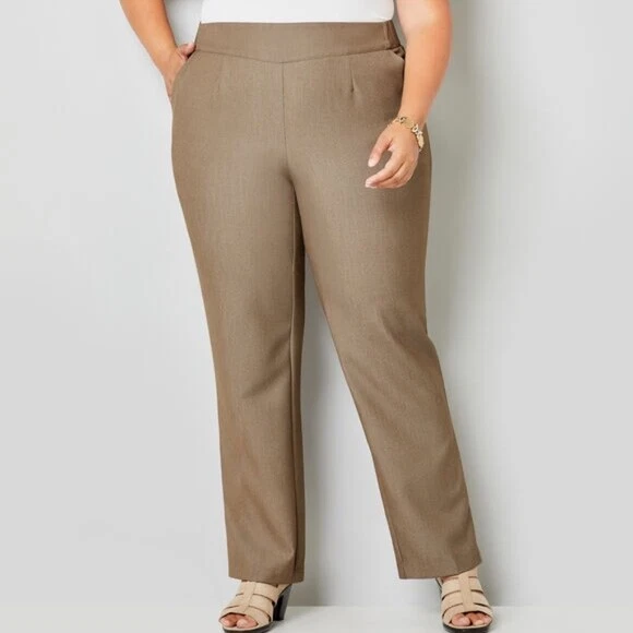 Avenue Cool Hand Straight Leg Pull-On Brown Pants Plus Size 26 Petite NWT