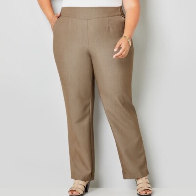 women's plus size brown dress pants Plus Size Women's Curvy Fit Office Casual Dress Pants, High Waist Stretch Long Pants with Side Pockets Straight Leg Trousers Brown 4X