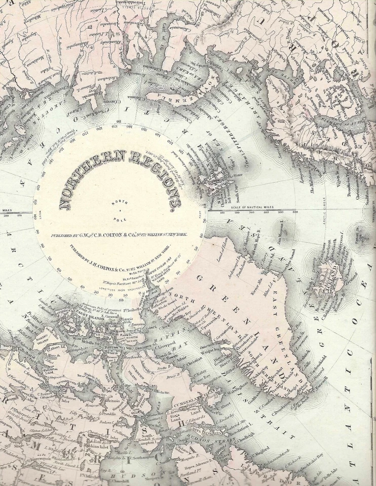 1855 MAP NORTH POLE, POLAR REGION, GREENLAND, ALASKA, CANADA Hand Colored - Image 2 of 4