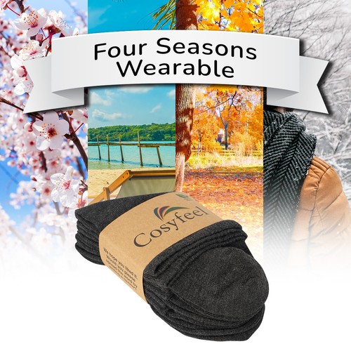 Cosyfeel® Women Loose Diabetic Crew Socks 4-Pack Bamboo Durable Seamless Toe - Picture 37 of 96