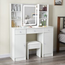 Bedroom Makeup Vanity Table Set Large LED Lighted Mirror 3 Drawers and Stool