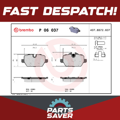 Brake Pads Set fits BMW 116 E81, E87 1.6 Rear 04 to 11 Brembo 34121288889 New