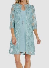 R M Richards Women's Blue Sleeveless Sheath Necklace Dress Jacket Set Size 12