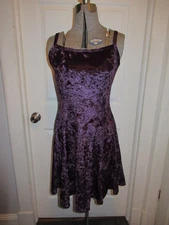 Crushed Velvet Strappy Skater Dress Eggplant Dark Purple Medium Jumping Joy Cute