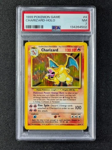 1999 Pokemon Base Set CHARIZARD Holo Rare Foil 4/102 Vintage English PSA 7