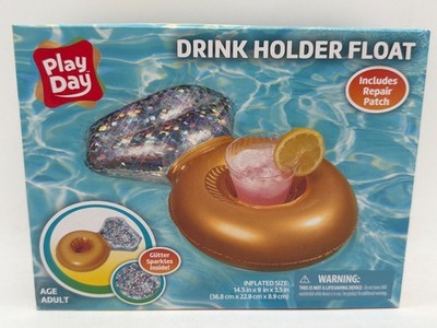 Play Day Drink Holder Float With Glitter Sparkles & Repair Patch Gold & Clear Ad