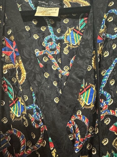 Vintage Diane Freis 100% SILK Smocked Waist Beaded Multicolor Tassel DRESS - Picture 5 of 14