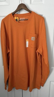 Carhartt Men's Long Sleeve T-Shirt Loose Fit Orange Size XL Sm Spot On Front New