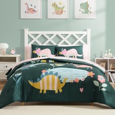 Full Size Comforter Sets for Girls, Dinosaur Kids Bedding Set with Cute Flora...