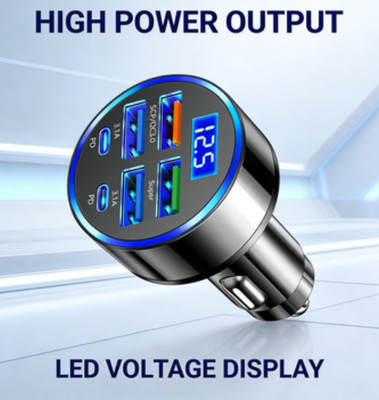 3.1A QC3.0 Fast Car Charger, 6-in-1 Multi USB Charging Adapter with Digital