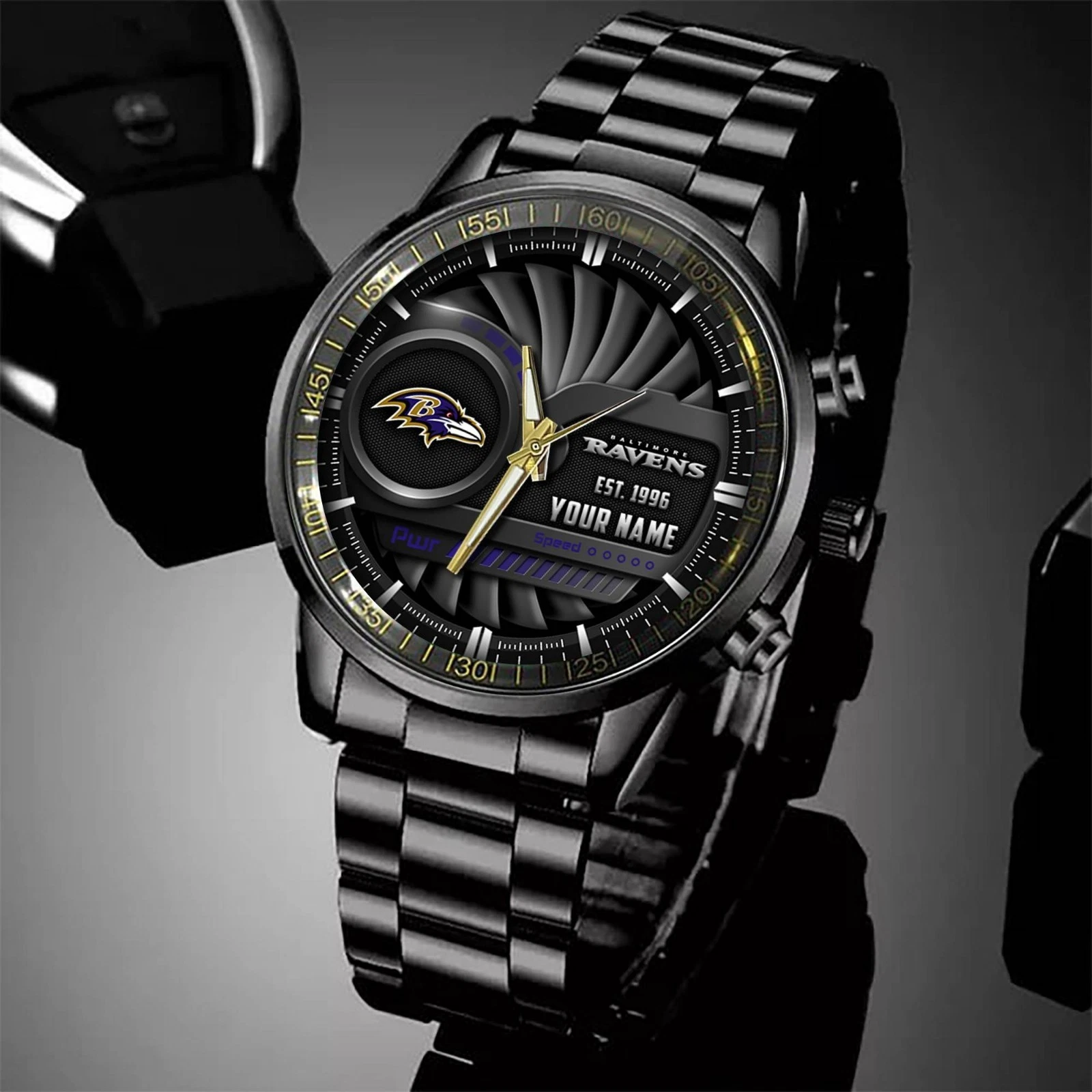Personalized Baltimore Football Ravenss Team Men Black Stainless Steel Watch