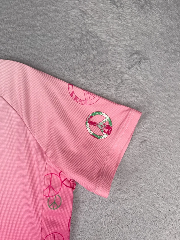 Camiseta de ciclismo Canari para mujer grande blanca rosa signo de la paz 1/2 cremallera manga corta Foto 2 de 4